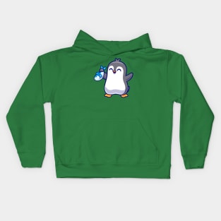 Cute Penguin Holding Fish Cartoon Kids Hoodie